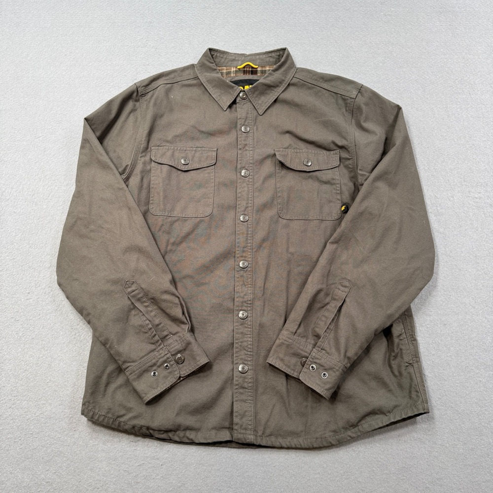 CAT Shirt Jacket Men's XL Brown Flannel Lined Canvas Snap Front Western Classic